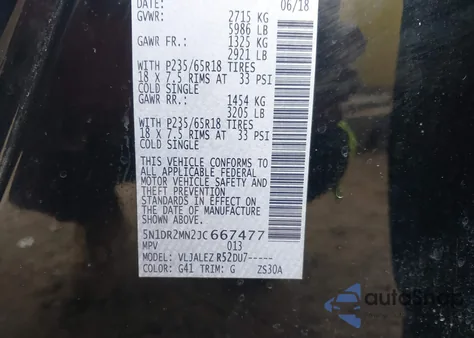 2018 Nissan Pathfinder Sv from USA, damaged, VIN 5N1DR2MN2JC667477